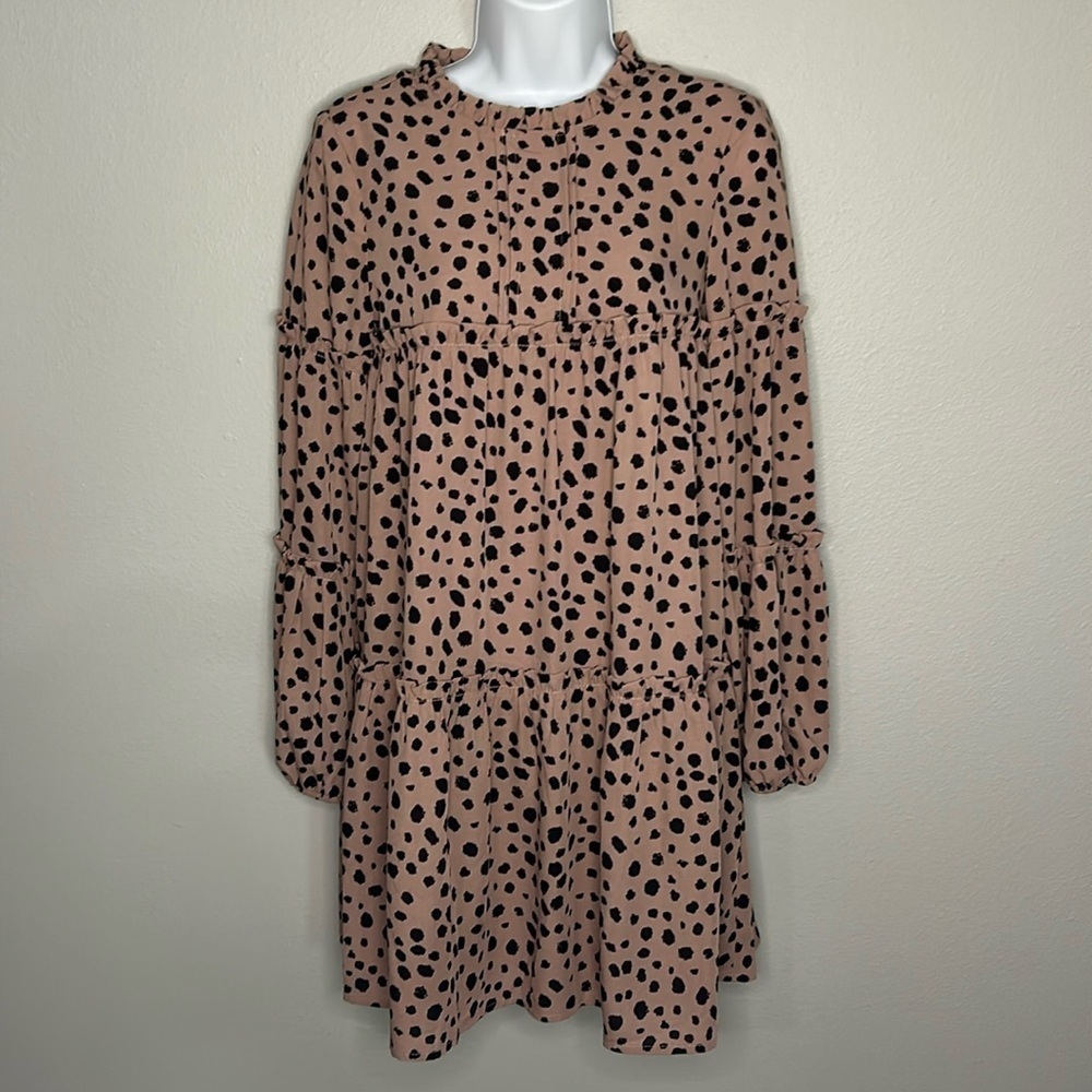 Listicle Ruffle Hem Long Sleeve Dress XS Pink Rose